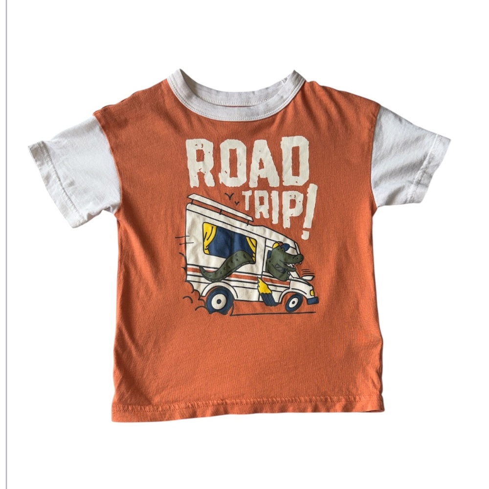 3 FOR $10 JOE FRESH 3T “ Road Trip” Orange & White Cotton T- Shirt